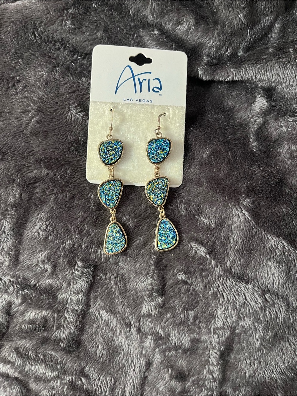 Aria Blue faux Druzy Triple Drop Earrings